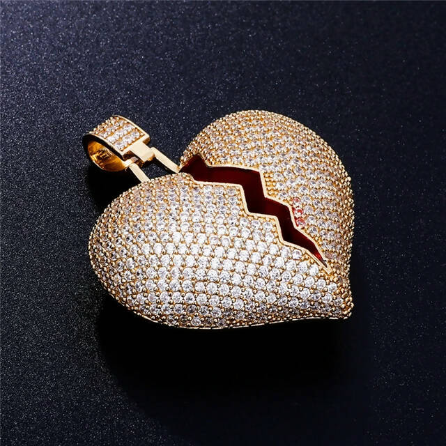 BROKEN HEART ICED OUT PENDANT (GOLD)