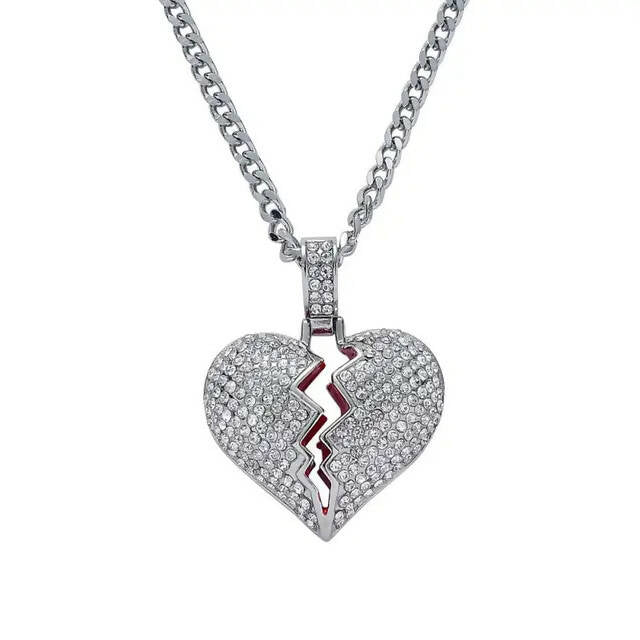 BROKEN HEART ICED OUT PENDANT (SILVER)