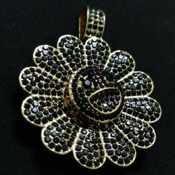 MURAKAMI FLOWER ICED OUT PENDANT (BLACK GOLD PLATED)