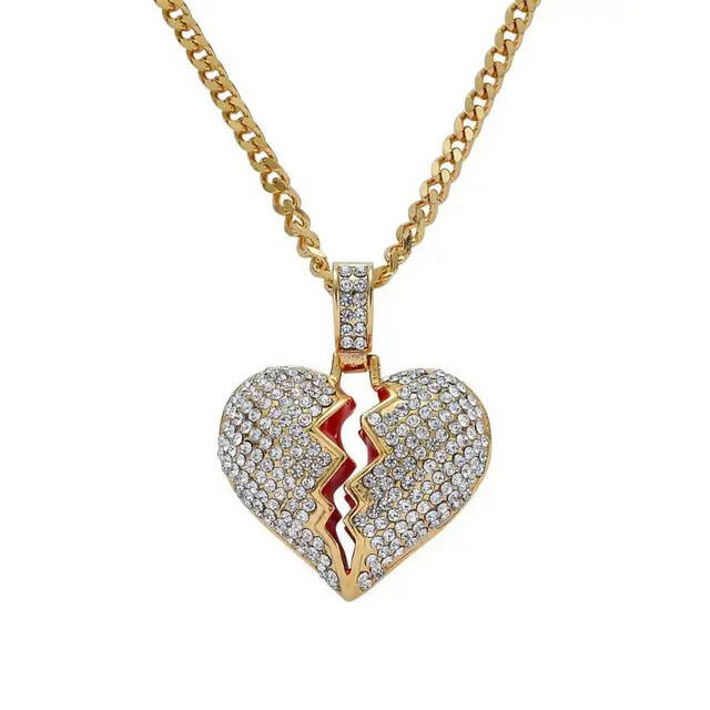 BROKEN HEART ICED OUT PENDANT (GOLD)