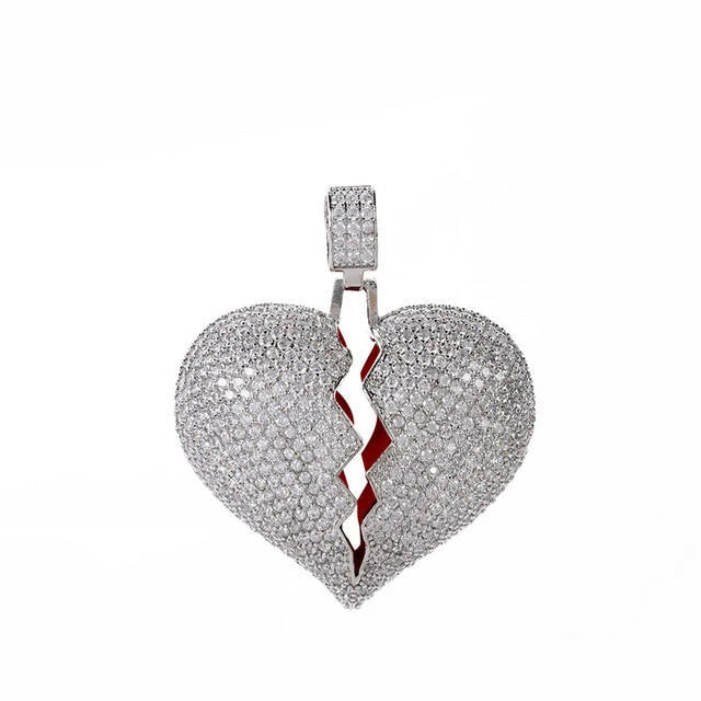 BROKEN HEART ICED OUT PENDANT (SILVER)