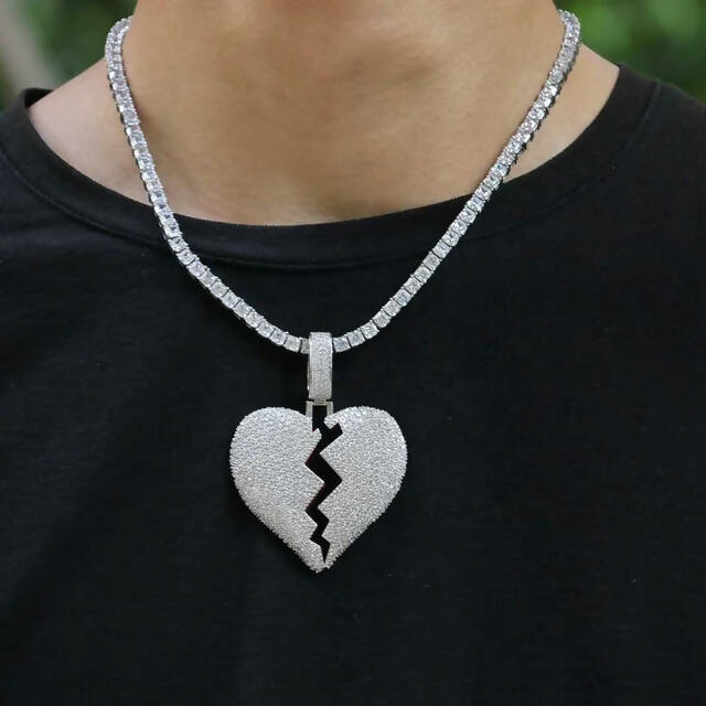 BROKEN HEART ICED OUT PENDANT (SILVER)